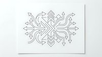 Intricate geometric arrow pattern with flowing curved lines and angular elements on white background for modern design projects.