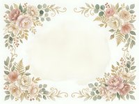 Vintage floral frame with pink and cream roses, eucalyptus leaves, and ornamental scrolls on cream background. Suitable for invitations, cards, and decorative designs.
