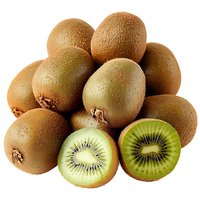 Fresh kiwi fruits with sliced halves showing green flesh and seeds isolated on white background for healthy eating and nutrition concepts.