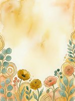 Watercolor floral border with yellow, coral, and gold flowers on cream background. Botanical frame with eucalyptus leaves and decorative elements for invitations, cards, and design projects.