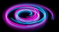 Vibrant neon spiral light trails in pink and blue colors creating dynamic swirl pattern on black background for modern digital design projects.
