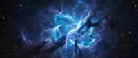 Cosmic nebula with swirling blue and purple gas clouds against starry space background for astronomy and science fiction projects.