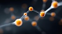 Molecular structure with orange spheres connected by silver rods on dark background, representing scientific research in chemistry or biology.