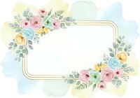 Watercolor floral frame with roses, leaves, and gold border on white background. Isolated design element suitable for invitations, greeting cards, and digital projects.