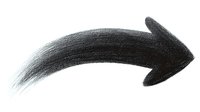 Black charcoal arrow drawn on white background, textured with grainy pencil effect, pointing right with dynamic curved shape, isolated for graphic design projects.