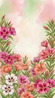 Watercolor floral border with pink, coral, and white blooms on a soft pastel background, perfect for greeting cards and spring designs.