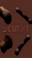 Sculpting brushes with wooden handles arranged around embossed text on brown background, suitable for cosmetics, art supplies, and beauty product marketing.