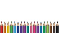 Sharpened colored pencils arranged in a row displaying a vibrant spectrum of hues from red through black, isolated on white background for design and educational use.
