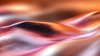 Abstract digital wave pattern in orange and pink tones with dotted mesh surface creating dynamic flowing movement and modern technological background.