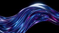 Flowing neon wave with blue and purple gradient strokes on black background, suitable for modern design, tech backgrounds, and digital art projects.
