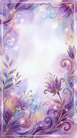 Ornate floral frame with purple and gold decorative botanical elements, swirling leaves, and glowing bokeh lights on soft gradient background. Isolated design ready for invitations, cards, posters, and digital projects.