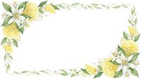 Lemon fruits with white flowers and green leaves forming a decorative border frame on white background for invitations and greeting cards.