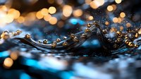 Dynamic water splash with golden and blue light reflections, capturing motion and energy for backgrounds, design projects, and multimedia content.