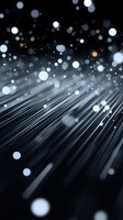 Abstract diagonal light rays with glowing bokeh particles on dark background, creating magical atmosphere with white and orange floating orbs of light.