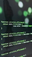 Programming code on computer screen with green syntax highlighting and blurred bokeh lights in background for software development projects.