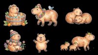 Capybara family collection isolated on transparent background, ready for t-shirt design, clipart, stickers, print-on-demand products and sublimation projects.