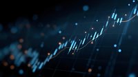 Glowing blue financial chart showing upward trend with bokeh light effects on dark background, representing stock market growth and investment success.
