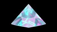 Holographic crystal pyramid with glowing cyan and pink light effects, isolated on transparent background, ready for stickers, T-shirt design, and print on demand.
