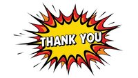 Comic book style thank you burst with red and yellow explosion design isolated on white background for greeting cards and appreciation messages.