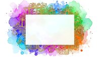 Colorful watercolor splash frame with ornate decorative border elements and blank white space for text or design content.