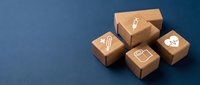 Wooden blocks with medical icons on dark blue background, representing healthcare, medicine, and wellness concepts with copy space.