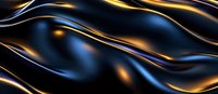 Luxurious dark waves with golden and blue light streaks creating elegant flowing pattern on black background, abstract modern design for luxury branding and presentations.