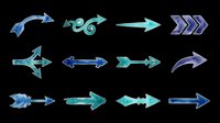 Set of 12 watercolor blue and teal arrows isolated on transparent background, ready for stickers, t-shirt design, clipart, sublimation, and print on demand projects.