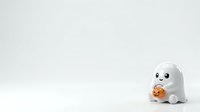 Cute white ghost character holding orange pumpkin on isolated white background, ready for Halloween designs, greeting cards, children's illustrations, and seasonal marketing materials.