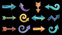 Watercolor arrows in various directions and styles, isolated on transparent background. Ready for clipart, t-shirt design, stickers, print-on-demand products, and sublimation projects.
