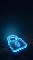 Glowing blue digital padlock on circuit board background representing cybersecurity, data protection and network security technology concepts.