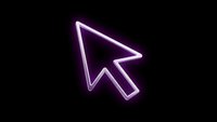 Purple neon cursor arrow pointer glowing on black background for web design, user interface elements and digital technology applications.