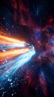 Cosmic wormhole with swirling energy streams and colorful nebula clouds in deep space creating dramatic light trails and particle effects for sci-fi concepts.