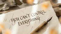 You can't control everything handwritten motivational quote on aged paper with vintage pen and autumn leaves background for mindfulness and personal development.