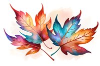 Vibrant autumn maple leaves in gradient colors from orange to blue, artistic watercolor style on light background, isolated design element for seasonal decor.