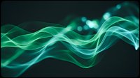 Flowing green smoke waves on dark background creating abstract energy motion for digital art and graphic design projects.