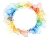 Vibrant watercolor rainbow circle frame with white center space for text or design elements on transparent background for creative projects.