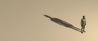Adult male figure casting an elongated shadow against neutral beige background, representing concepts of ambition, success, and personal growth for business and motivational design projects.