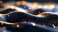 Abstract flowing waves of golden particles and light on dark background, creating elegant motion and energy for luxury, technology, and corporate design projects.