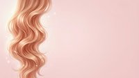 Long wavy rose gold hair with glossy finish on soft pink background, isolated for beauty, cosmetics, salon, and haircare product design use.