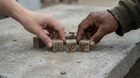 Two hands from different generations connecting wooden letter blocks spelling LOVE on concrete surface representing family bonds, unity and intergenerational relationships.