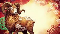 Ornate ram with decorative patterns and swirls in warm golden tones, featuring intricate Celtic-inspired designs for zodiac and spiritual themed projects.