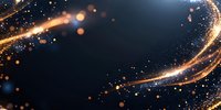Glowing golden light trails with sparkling particles swirling against dark background create magical atmosphere for luxury designs and festive backgrounds.
