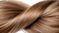 Twisted strands of silky brown hair forming infinity symbol shape against white background, highlighting natural shine and smooth texture for beauty and haircare concepts.