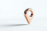 Rose gold location pin marker on white background with soft shadow, minimalist navigation symbol for maps and location-based services.