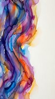 Abstract watercolor painting with flowing purple blue orange waves on white background for modern art projects and creative designs.