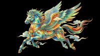 Colorful fantasy winged horse with ornate golden details, isolated on transparent background. Great for stickers, t-shirt design, print on demand, and sublimation.