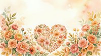 Watercolor floral heart with peach roses and green leaves on soft background, perfect for Valentine's Day cards, wedding invitations, and romantic designs.