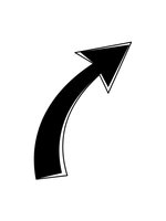 Black curved arrow pointing upward and right on white background isolated for graphic design and presentation use.