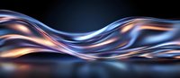 Flowing metallic liquid waves with blue and copper colors create dynamic abstract pattern against dark background. Luxury design element for backgrounds.