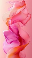 Flowing abstract pink and coral silk fabric waves creating dynamic movement and ethereal curves against soft rose background for luxury design projects.